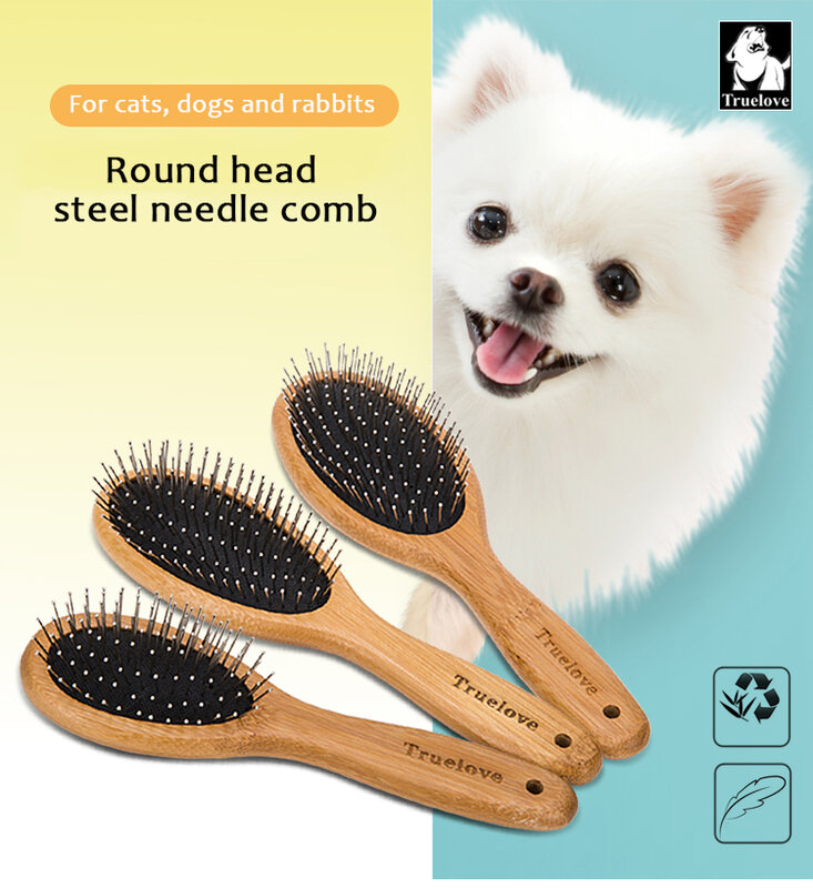 Truelove-peine suave para mascotas, cepillo de masaje con mango de madera, accesorios de aseo para perros y gatos, TLK19131