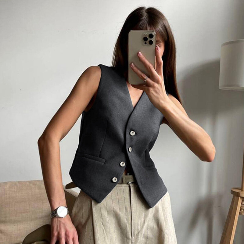 Women Pants Sets Sleeveless Vest Single Breasted Wide Leg Pants Cardigan Two Pieces Office Lady Pockets 2024 Solid Sashes