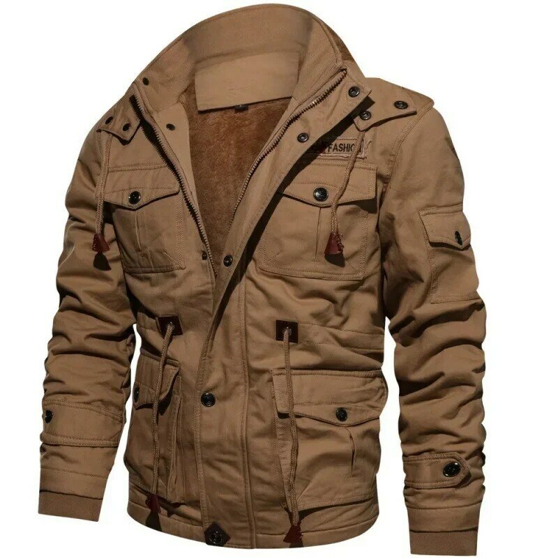 Jaket kargo banyak saku untuk pria, mantel militer musim dingin kasual katun pria kualitas tinggi, jaket kargo banyak saku ukuran 6XL