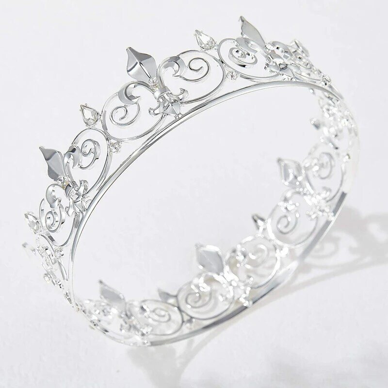 2X Royal King Crown For Men-corone e diademi del principe in metallo, cappelli per feste di compleanno rotondi completi, accessori medievali (argento)