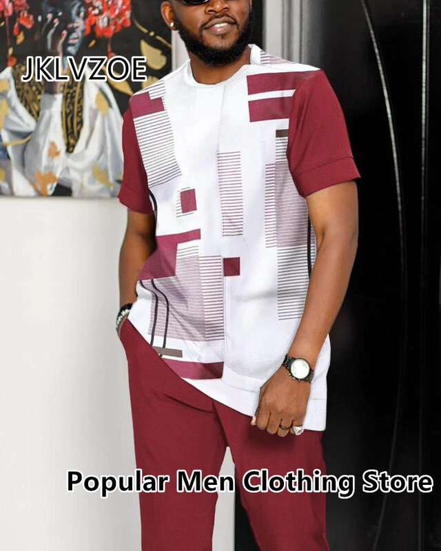 Summer Tracksuit for Men Short Sleeve T Shirt+Long Pants 2 Piece Set Man Oversized Clothes Joogers Outfit 3D Print Trousers Suit