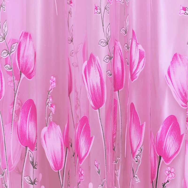 1 Pc Window Curtains Sheer Voile Tulle For Bedroom Living Room Balcony Kitchen Printed Tulip Pattern Sun-Shading Curtain