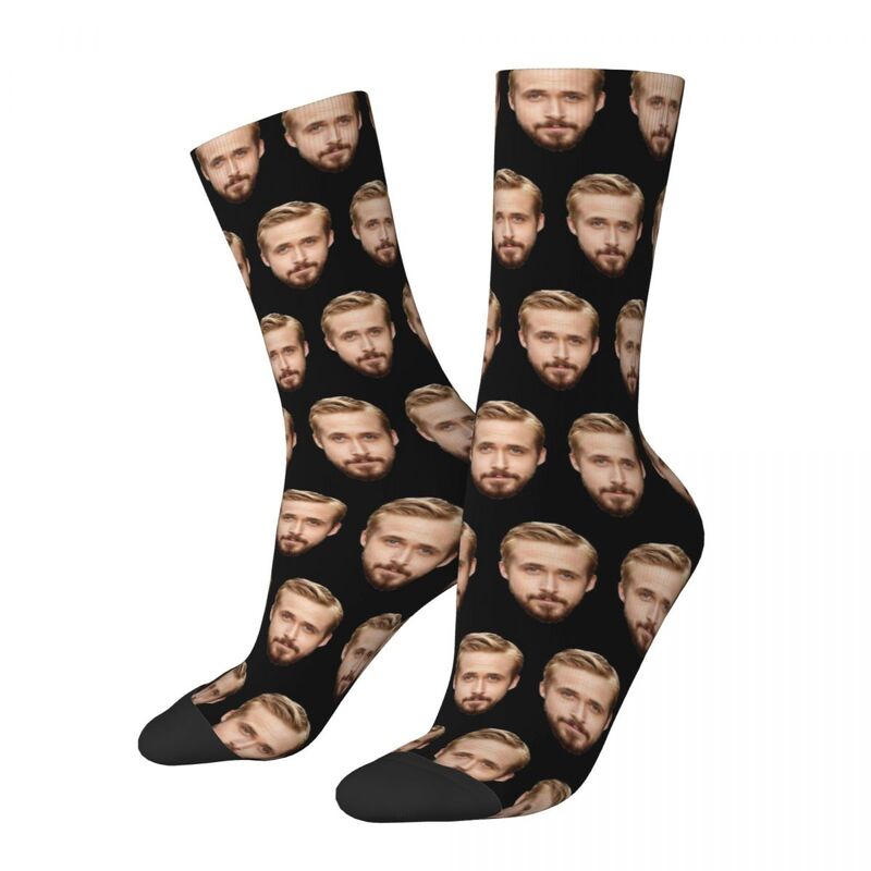 Harajuku Funny Ryan Gosling Face Sports Socks Polyester Middle Tube Socks for Unisex Breathable