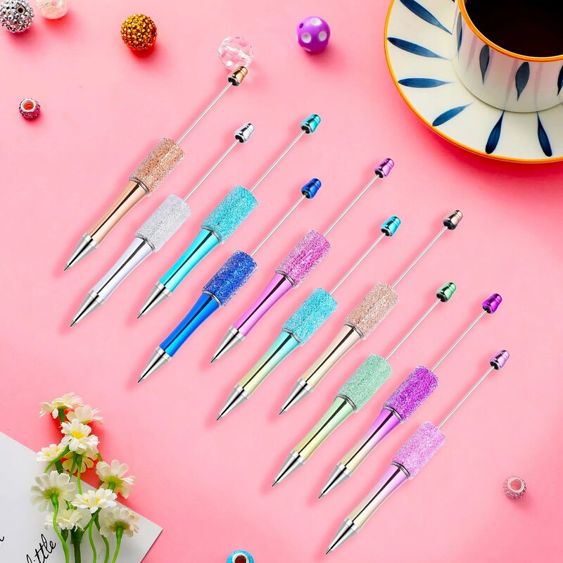 10PCS Creative Glitter Diamond Pen DIY Beaded Pen Wholesale Handmade BeadablePen Ball Pens Student School Office Gift