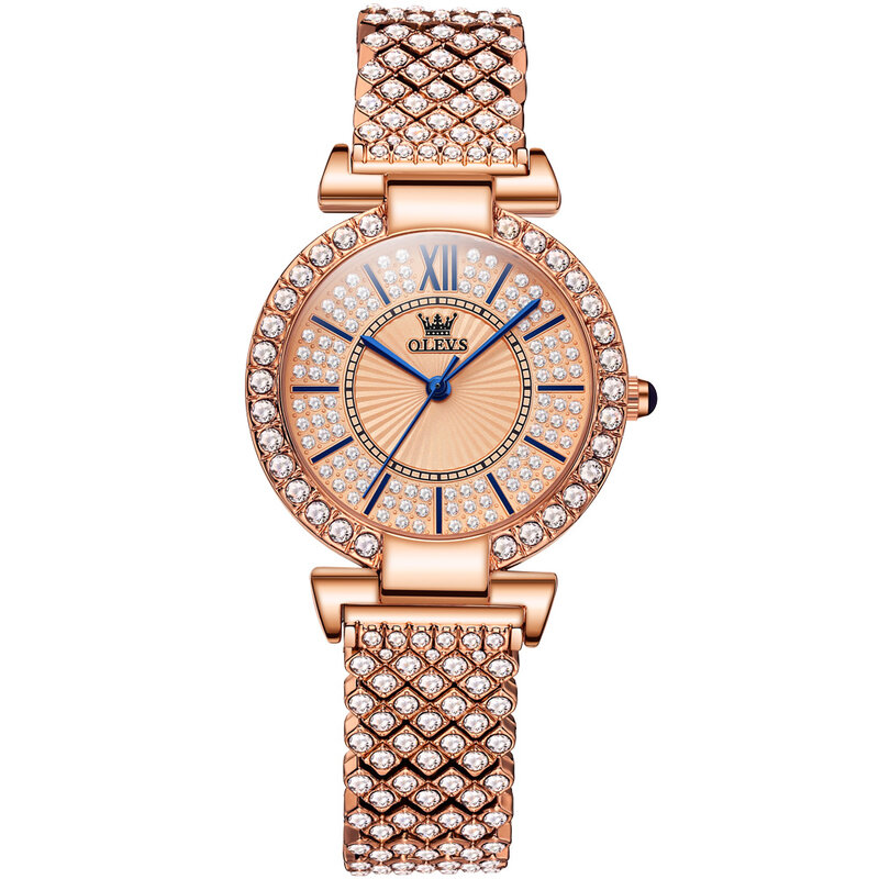 Olevs-女性の防水ステンレス鋼クォーツ時計、女性の高級ファッション時計、時計ギフト