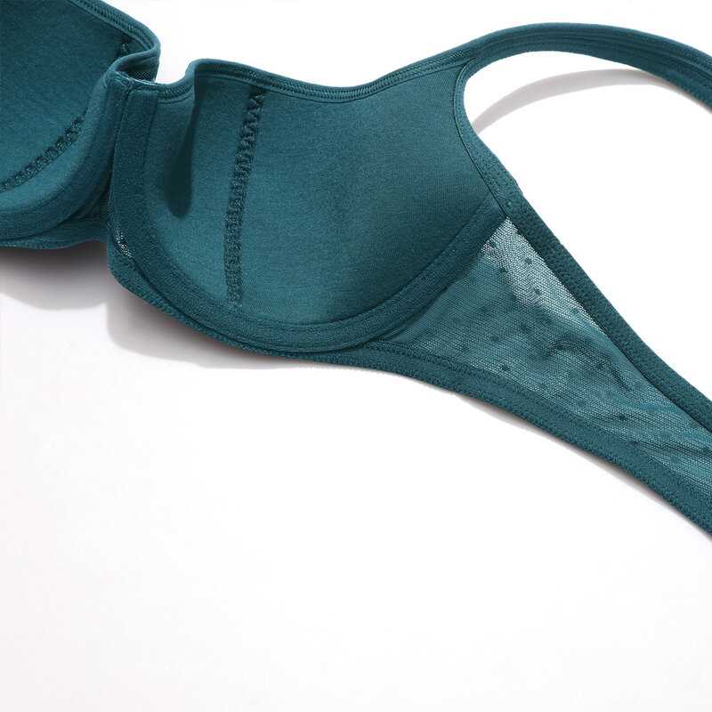 DOBREVA Women's Balconette Bra Lightly Padded Plus Size Sexy Mesh Demi Underwire Bras Wide Cushioned Straps