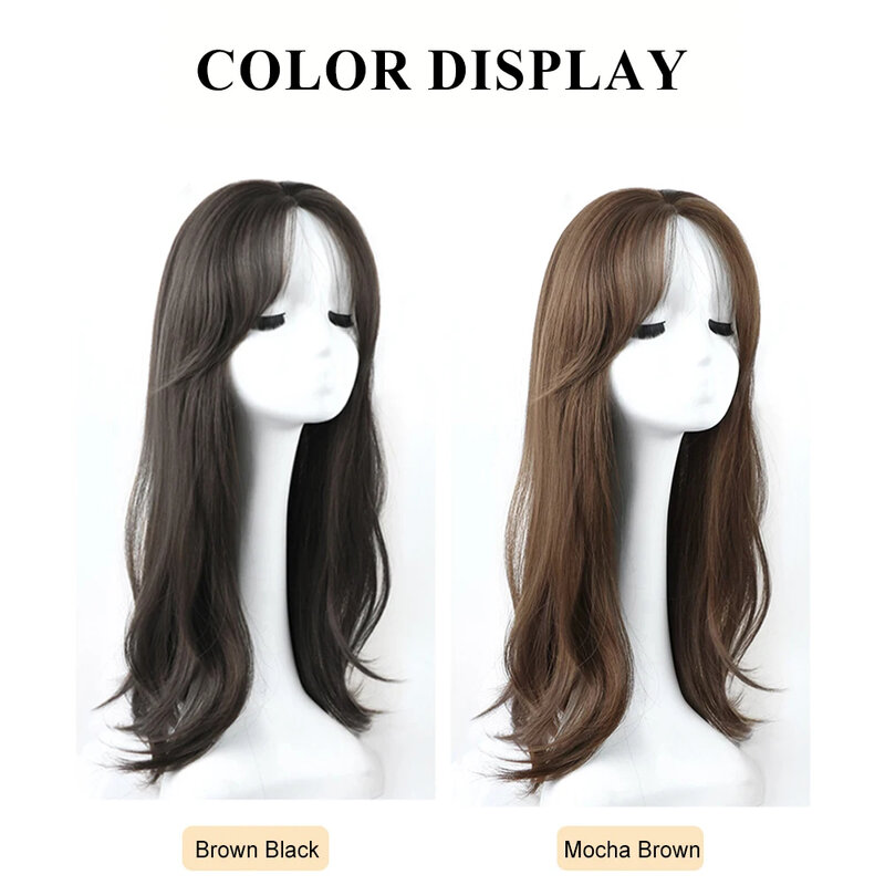 Синтетические коричневые черные длинные волнистые парики с пушистой челкой для женщин, натуральные волнистые волосы для косплея, вечерние ежедневный парик, Термостойкое волокно