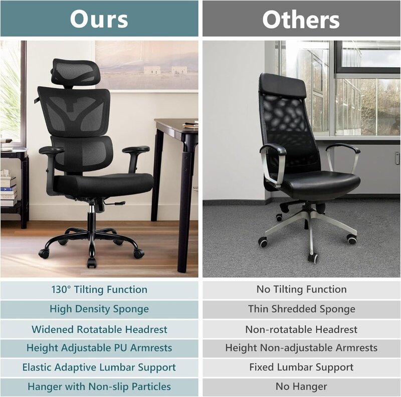 Kursi kantor ergonomis, kursi Gaming punggung tinggi, sandaran besar dan tinggi, dukungan Lumbar kursi kantor rumah nyaman