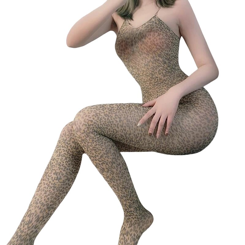 ชุดจั๊มสูทปาร์ตี้แบบเซ็กซี่สำหรับผู้หญิงชุดหนึ่งชิ้นลายเสือดาวเหมาะสำหรับเป็นของขวัญวันวาเลนไทน์