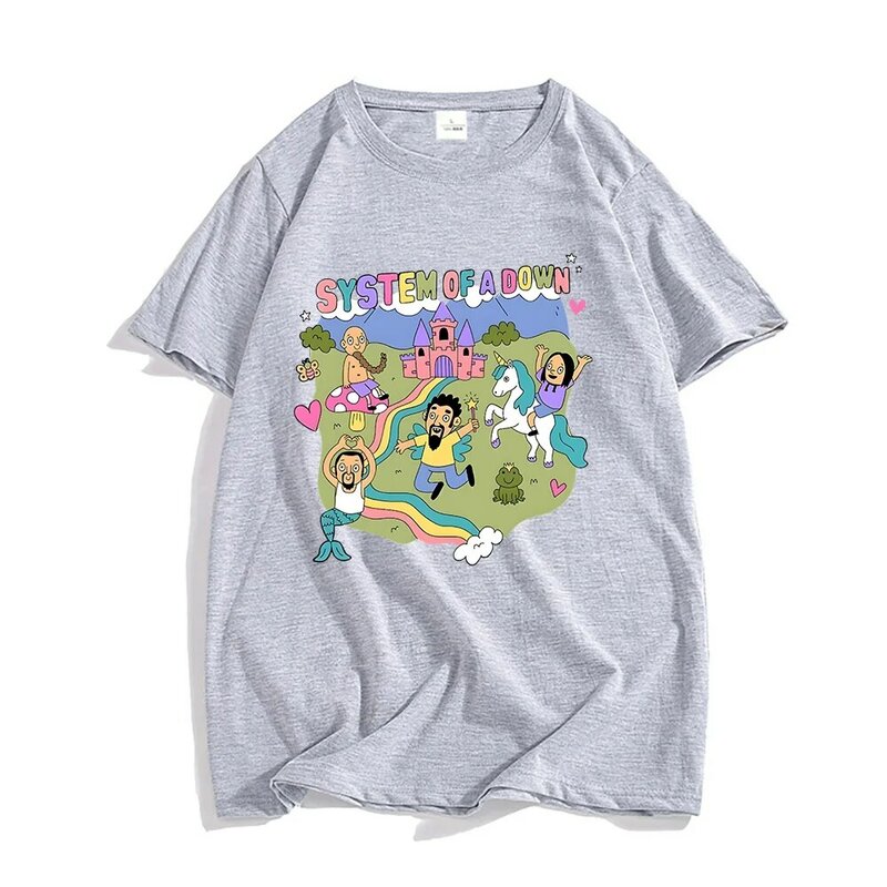 System eines Daunen bandes T-shirt100 % Baumwolle hochwertige weiche T-Shirt Herren Cartoon Grafik T-Shirt männliche Rockmusik Streetwear T-Shirts