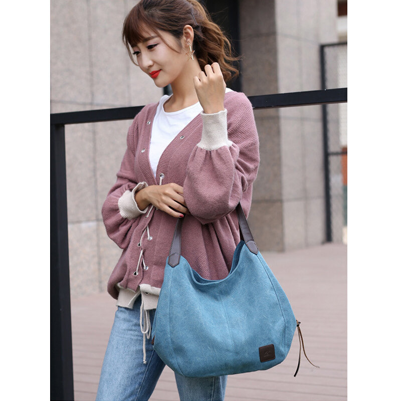 Xouam-女性用キャンバスハンドバッグ,大容量,ショッピング用,再利用可能なショルダーバッグ,女性用財布,ファッショナブル,9色