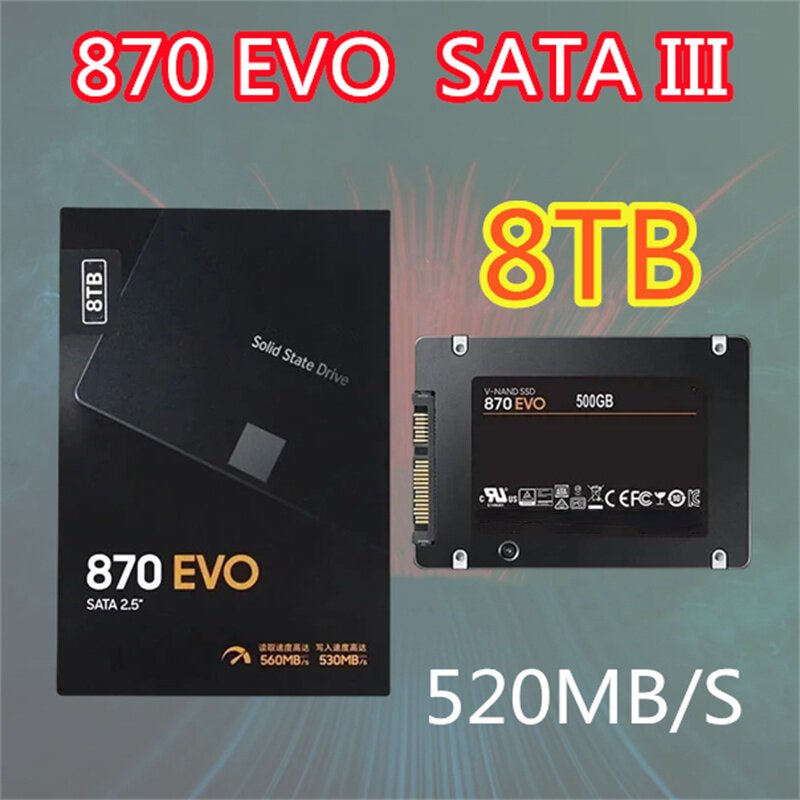 100% 2024 내장 솔리드 스테이트 드라이브 하드 디스크 SSD, SATA III 노트북 PC 데스크탑 PS5 PS4, 8TB 870 EVO, 1TB, 2TB, 4TB, 2.5 인치, 신제품