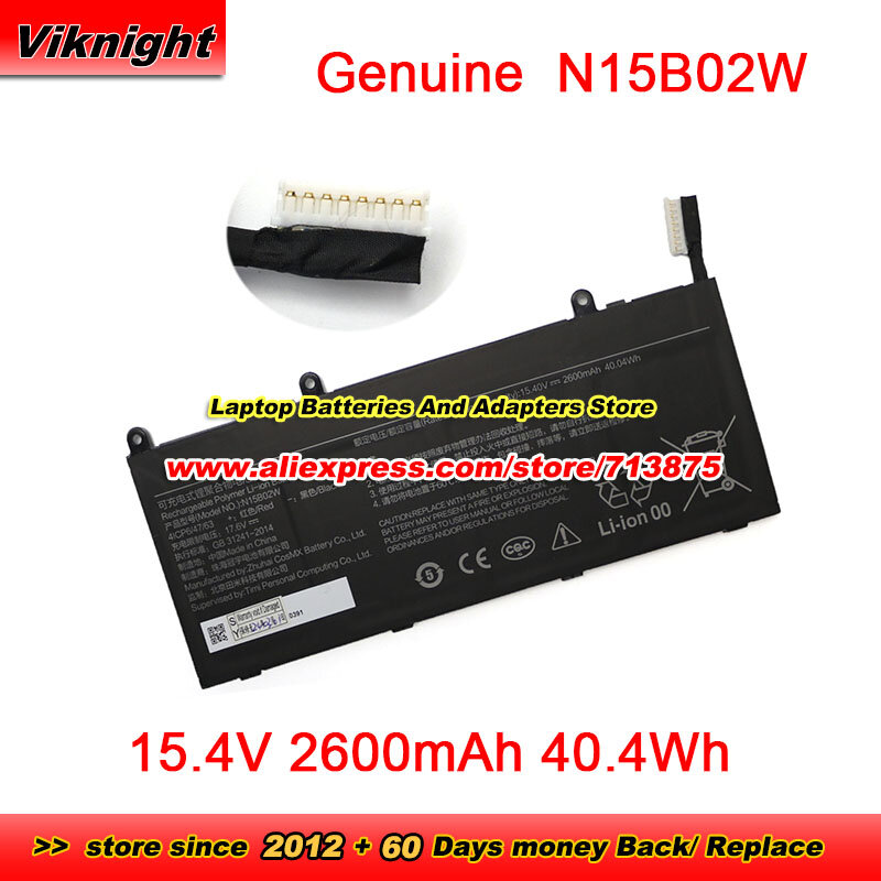 Genuino N15B02W Batteria 4ICP6/47/64 per Xiaomi RedMibook 14 II TM1705 TM1801 TM1802-AF TM1802-AG TM1802-BL 15.4V 2600mAh 40.4Wh