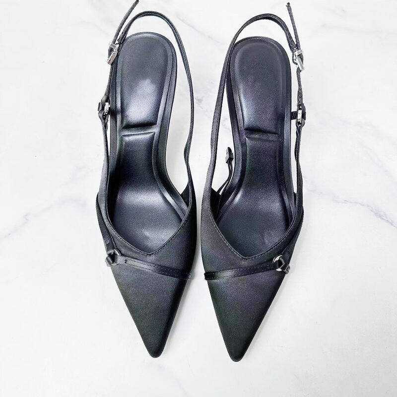 Sandalias envueltas con correa fina puntiaguda para mujer, zapatos individuales de tacón Delgado, temperamento de moda, nuevo