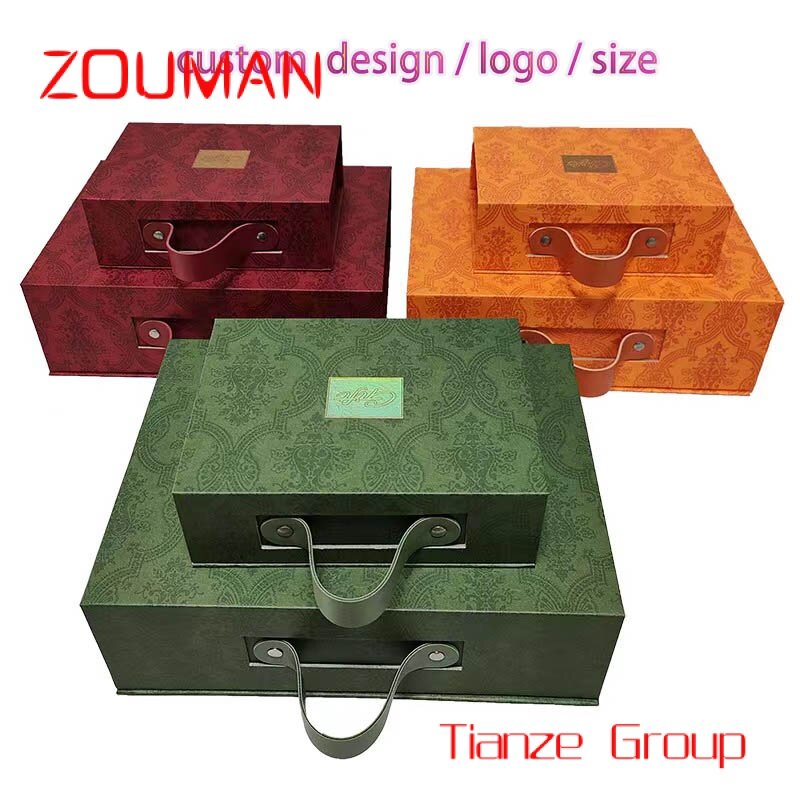 Custom , custom logo luxury lovely wedding gift box magnetic paper boxes with leather handle clothing shoes candy folding packag