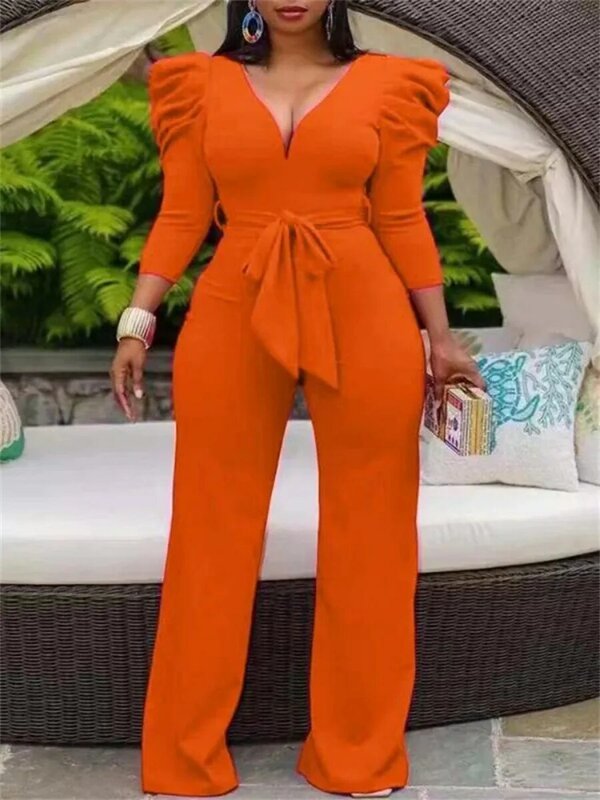 Summer African Clothes For Women African Long Sleeve V-neck Blue Black Orange Party Evening Jumpsuit Dashiki African Clothing
