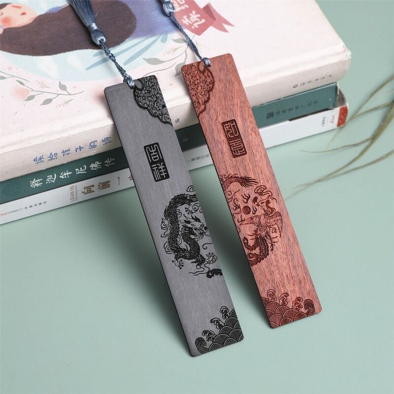 Clássico Redwood Carving Bookmark, Vintage escavado, Papelaria de leitura para estudantes, estilo chinês, presente da empresa