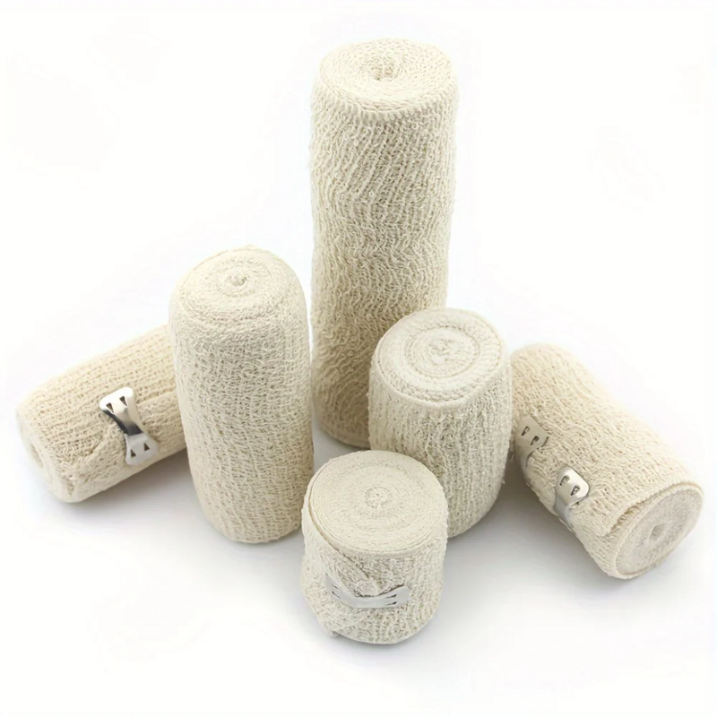 1 Roll Spandex Cotton Elastic Crepe Bandage Survival Kit Natural White Wrinkle Straps Wound Dressing Gauze Emergency Care