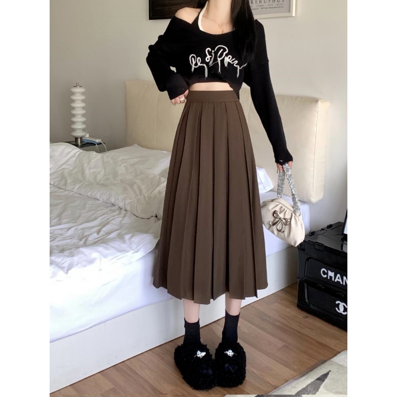 Jupe longue plissée noire de Style coréen pour femmes, jupes modeste pour femmes, longue, mode Dazy A-LINE, 2023