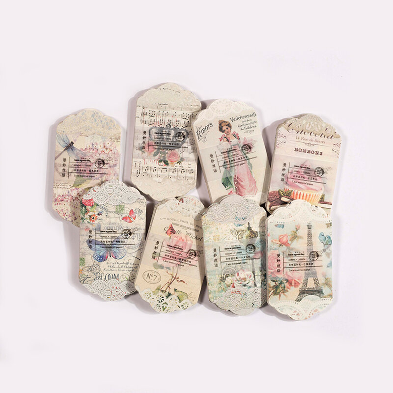 45 buah renda bahan berbentuk khusus kertas anggun sutra seri retro tangan akun kertas dekoratif 8 gaya catatan tempel