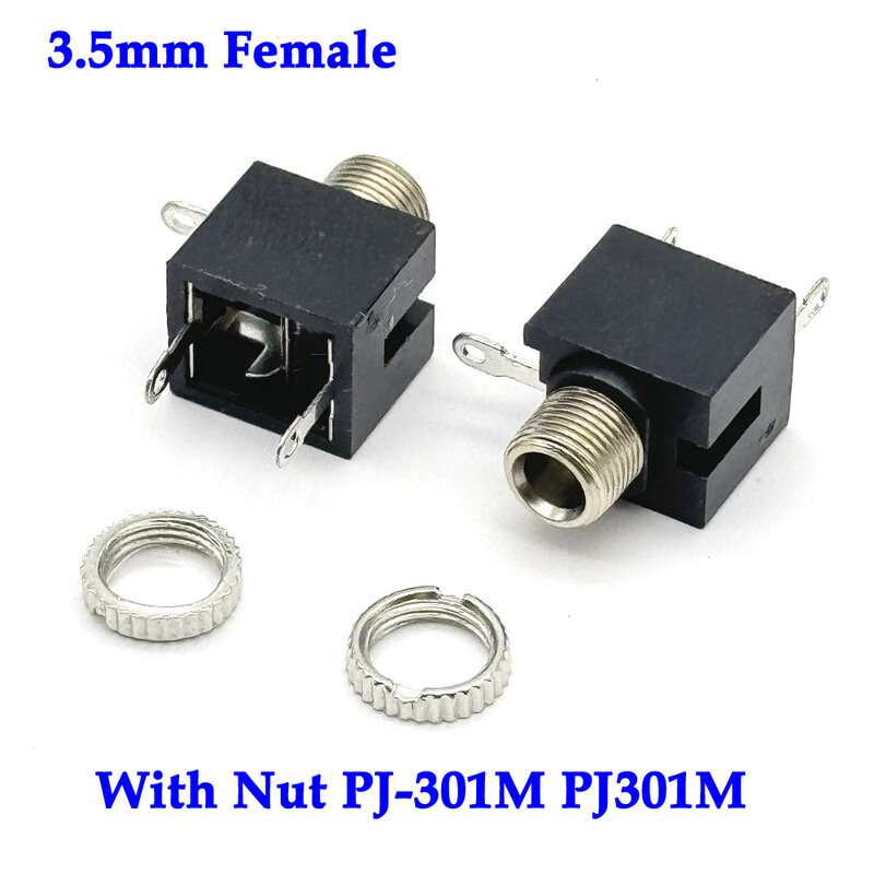 Conector de Audio hembra PJ301M, piezas de 1/10 PJ-301M, 3,5mm, 5 pines, DIP, estéreo, para auriculares con tuerca
