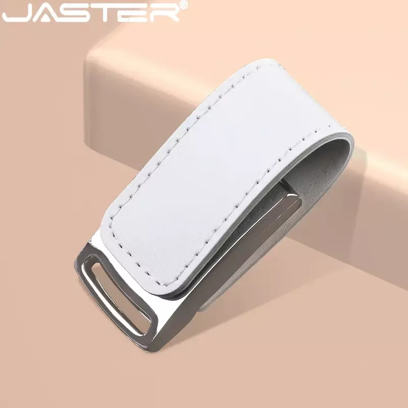 JASTER USB 2.0 Flash Drive 128GB Pencetakan Warna Mode Pena Drive 64GB Kulit Putih dengan Kotak Memori Tongkat Hadiah Bisnis U Disk