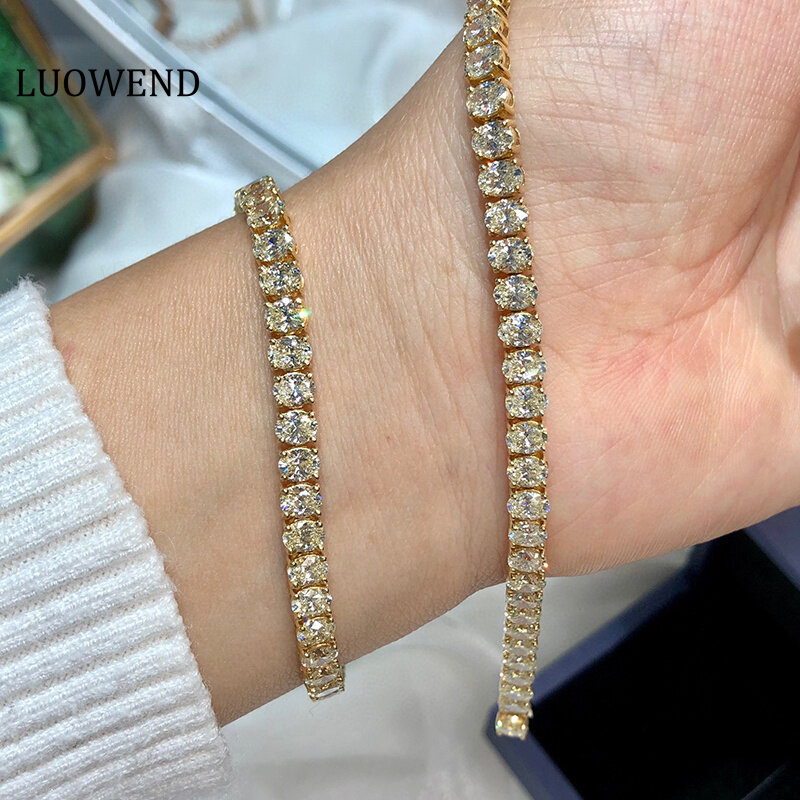LUOWEND 100% 18K Yellow Gold Bracelet Luxury Shiny Design 9.55carat Real Natural Diamond Bracelet for Women Senior Banquet