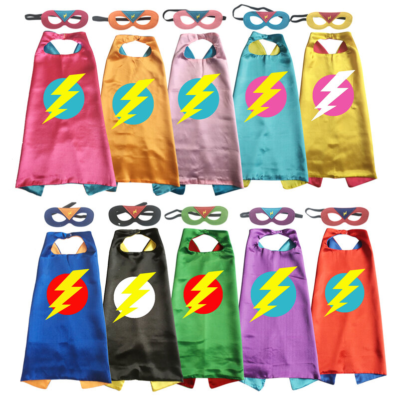 Lightening Bolt Superhero Cape ชุดแฟลช Cape หน้ากากคอสเพลย์เสื้อผ้าสำหรับเด็ก