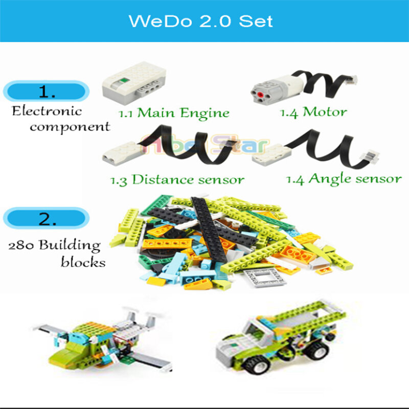 Wedo-Robot de construcción 280 para niños, Motor eléctrico, bloques de construcción compatibles con ladrillos DIY, juguetes educativos para niños, 2,0 unids/lote
