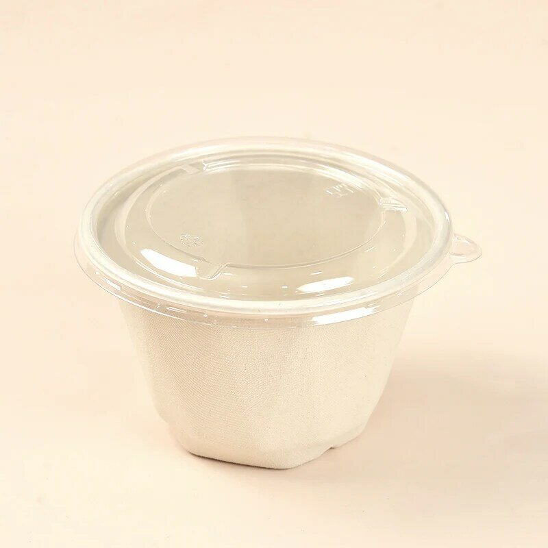 Customized product100 Eco Friendly Biodegradable Food Packaging Bowl Salad Bowl with Lid PLA PE Round sugarcane Bagasse Paper pu