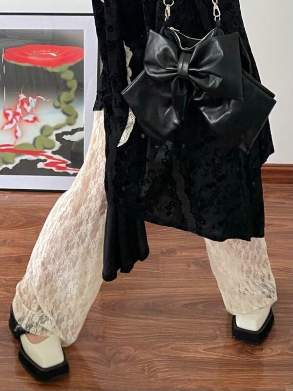 HOUZHOU Vintage Y2k koronkowe spodnie młodzieńcza kokietka elegancka koreańska modne spodnie japońska estetyczna letnia w stylu lat 2000