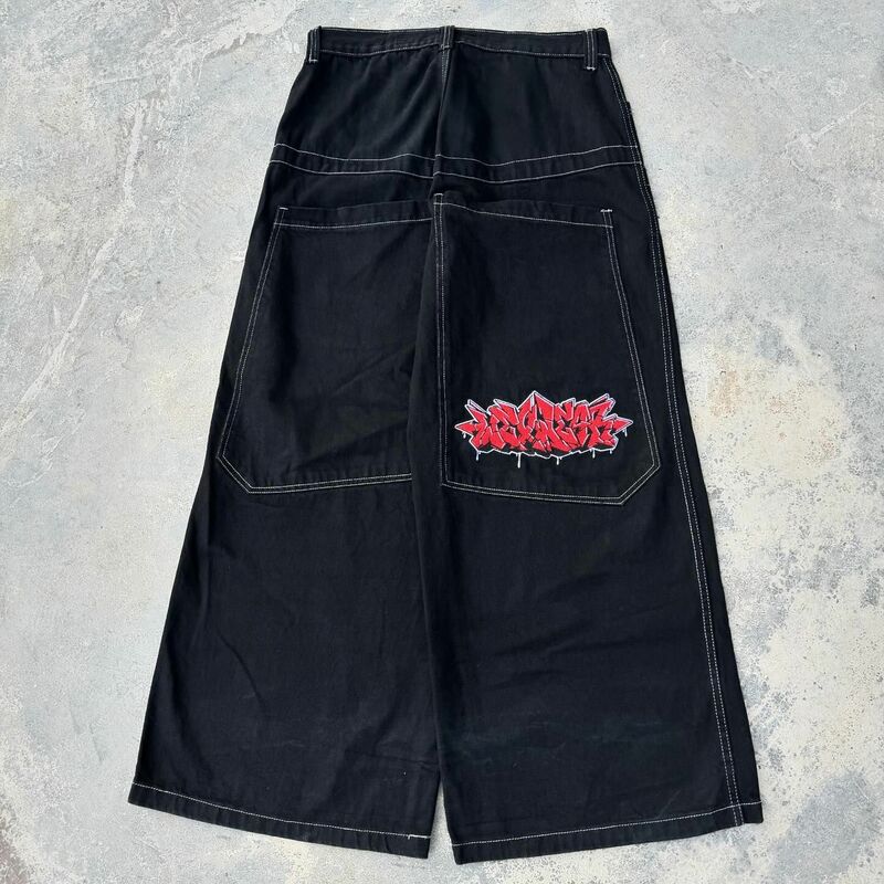 Harajuku Rock Embroidery 3PM Baggy Jeans Y2k Women Street Pattern Hip Hop Vintage High Waist Wide Leg Jeans Straight Leg Pants