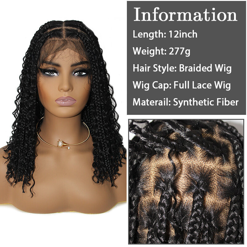 12inch Full Lace Box Braided Wig Heat Resistant Synthetic Lace Frontal Braids Wig Bohemia Water Wave Silky Lace Front Braids Wig