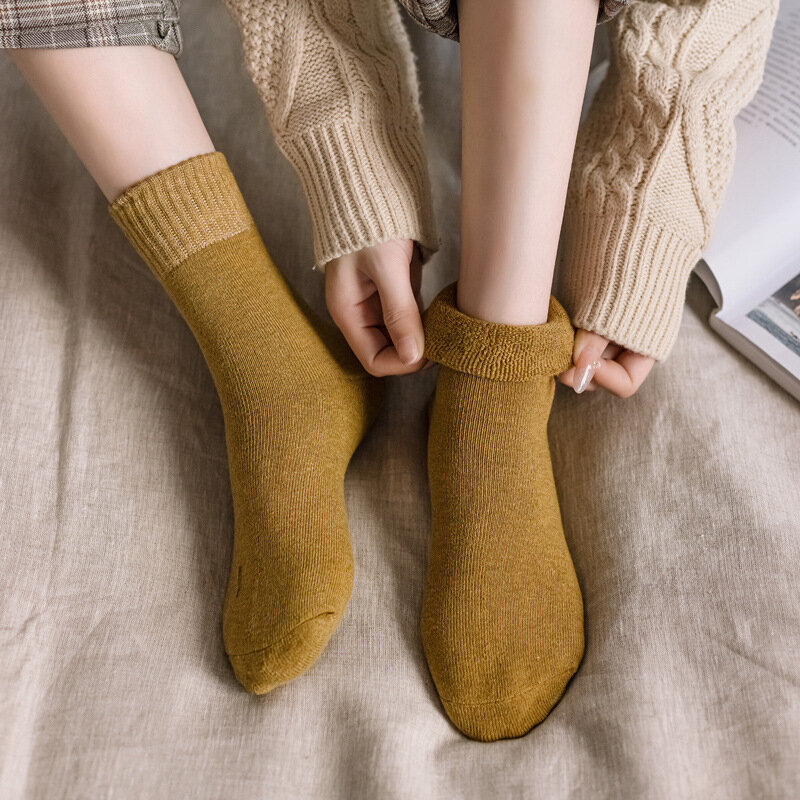 3 pares novas meias de inverno das mulheres quentes engrossar meias térmicas macias casuais meias sólidas terry meias botas de neve em casa sock 35-40