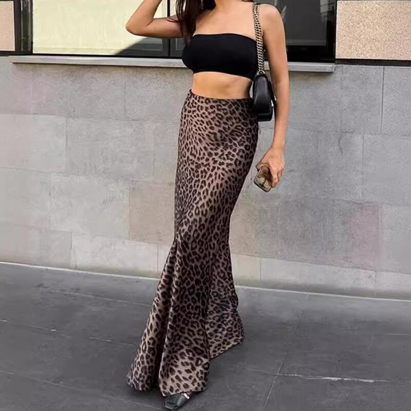 Leopard Long Print Women Skirts High Waist Wrap Hip Floor-Length Bustier Skirt 2024 Spring Summer New Sexy Lady Beach Rube
