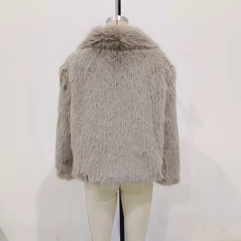 Женское пальто из искусственного меха, новинка 2023, зимняя плотная теплая шуба с отложным воротником, Женская Повседневная Свободная Шуба с длинным рукавом