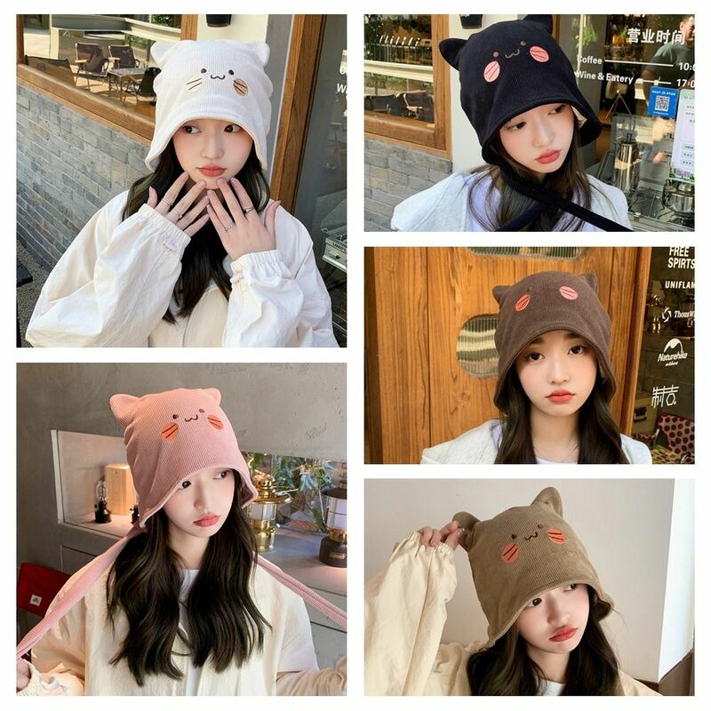 Шапка-бини в Корейском стиле для женщин, шапка для защиты ушей для девушек, Зимняя Теплая Шапка-бини
