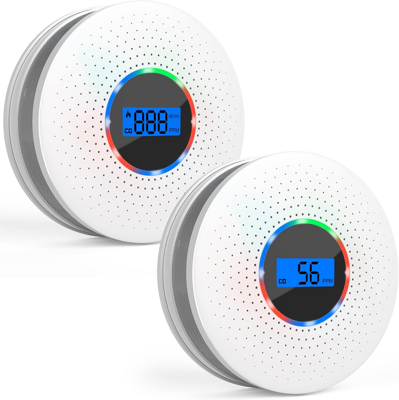 CPVAN-Detector de monóxido de carbono y humo 2 en 1, Detector de humo y CO de seguridad para el hogar, Sensor Dual con pantalla Digital