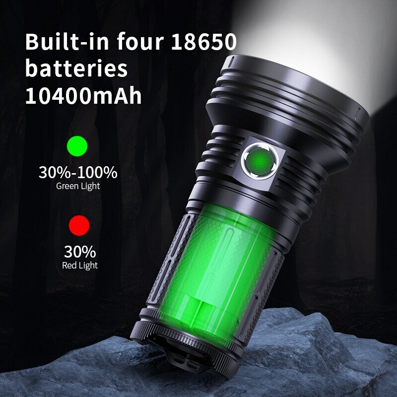 45000LM Lanterna Ultra Poderosa Luz Forte USB-C Recarregável LED Tocha 10400mAh 18650 Bateria Power Bank Busca Resgate PK80