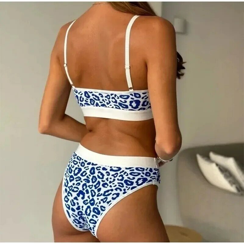 Underwear Set Women's Leopard Print Sexy Bra Adjustable Shoulder Straps Lightweight Breathable Set Underwear Soft Home Pajamas
