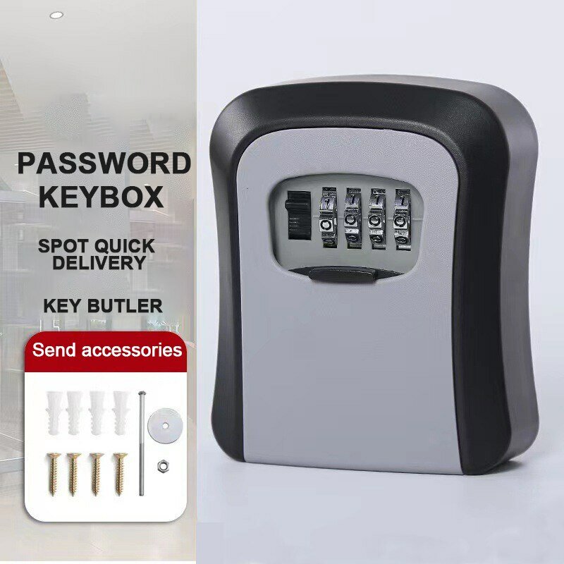 منظم صندوق تخزين مفاتيح مثبت على الحائط 4 أرقام أمان كلمة مرور سرية بدون مفتاح للمنزل ، Caja Fuerte