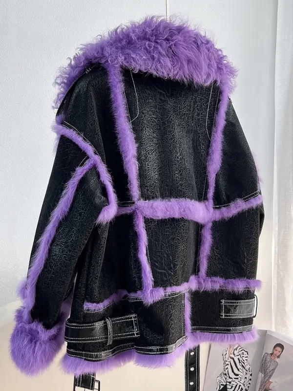 Fur Coat Women's Autumn and Winter All-in-One Short Curly Yarn Trendy Cool Slimming Casual LooseColor Matching Purple Green Warm