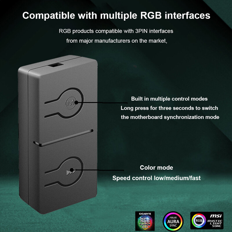 ARGB Luz Fan Converter, RGB Conversor, 3-Way Splitter, 5V, 3Pin ADD-RGB a 12V, 4Pin Adaptador, Sync 50 Modos de Cor