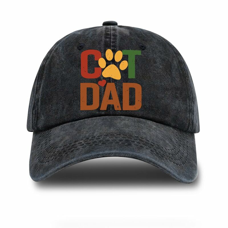Cat Dad Adjustable Washed Cotton Baseball Cap Funny Retro Trucker Hat Outdoor Accessories Hat Breathable Cap For Cat Lover
