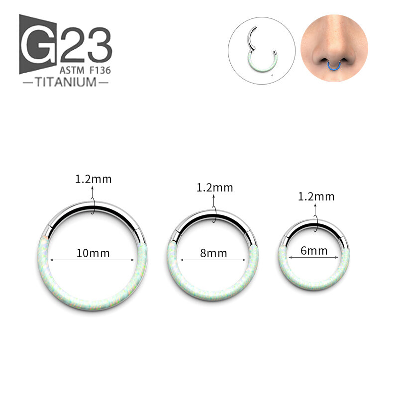 ASTM F136 Titanium Small Opal Nose Ring G23 Titanium arrings Sunshine Opal Nose Piercing Diaphragm Hinge Clicker Lip Jewelry