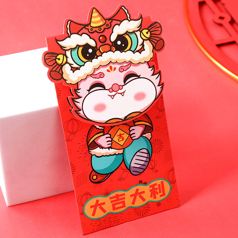Pacote vermelho criativo para o ano novo chinês, saco de dinheiro da sorte, presente do festival da primavera, pacote vermelho, ano novo do dragão, envelopes vermelhos, 6pcs