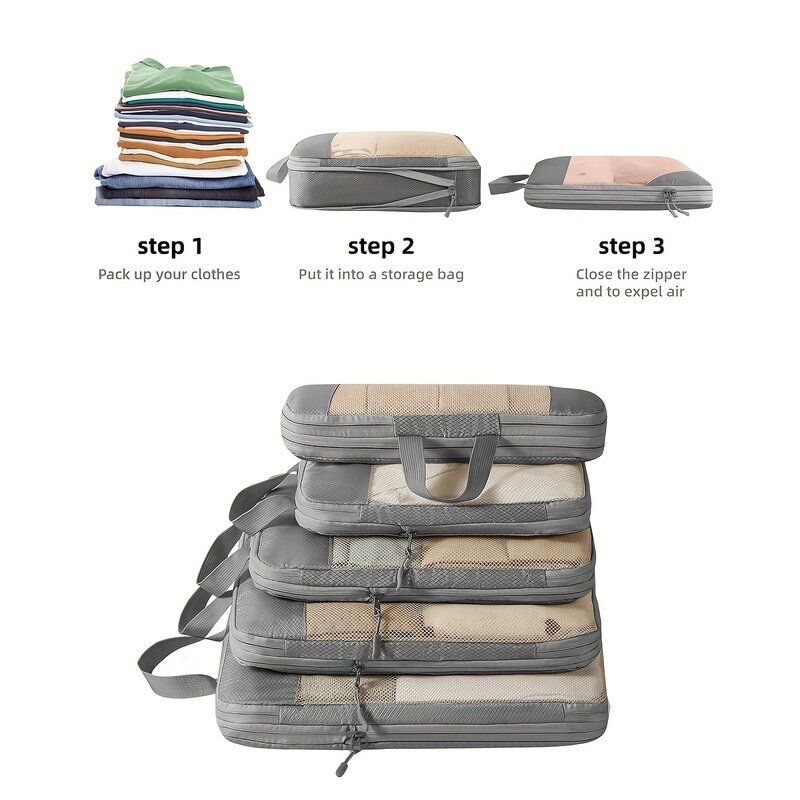 7 Pcs Solid Color Compression Packing Cubes For Travel, Suitcase Packing Organizers, Luggage Organizer Bags