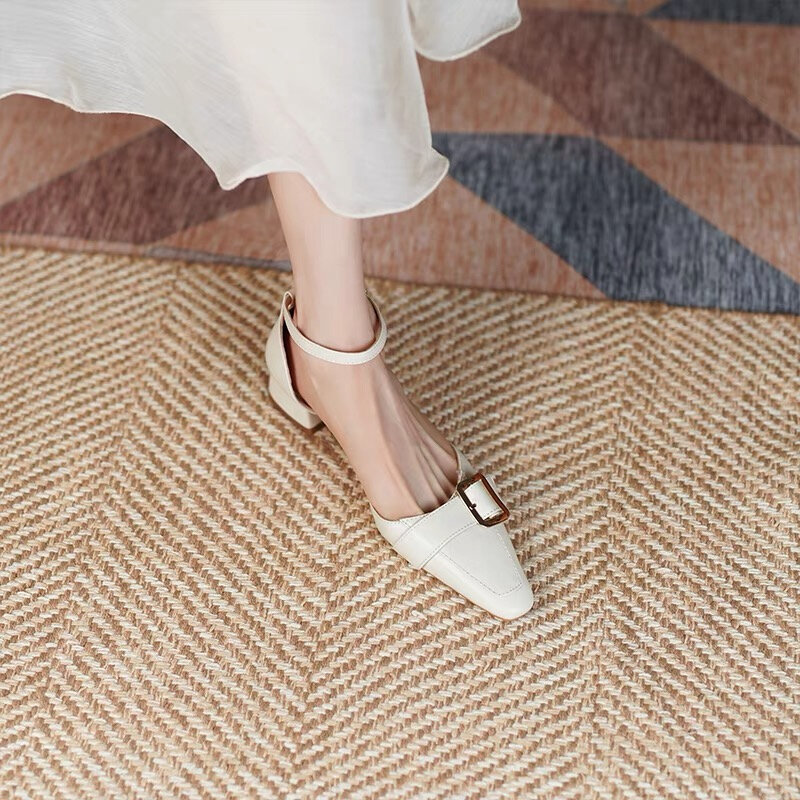 Mary Janes-zapatos de tacón cuadrado con hebilla para mujer, calzado informal con plataforma y punta cuadrada, a la moda, novedad de verano, 2024