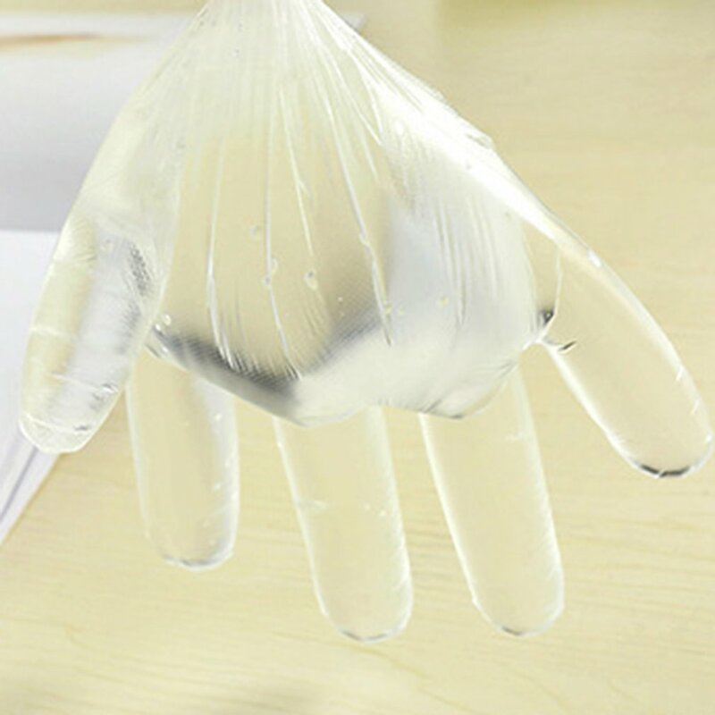 Guantes desechables de plástico transparente a prueba de aceite, resistentes al agua, protección de alimentos, herramienta de limpieza del hogar, 100 piezas
