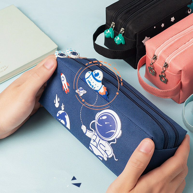 Astuccio portatile per astronauta spaziale simpatico cartone animato borsa per cancelleria per bambini borsa portaoggetti di grande capacità borsa per matite in tela studen per la scuola